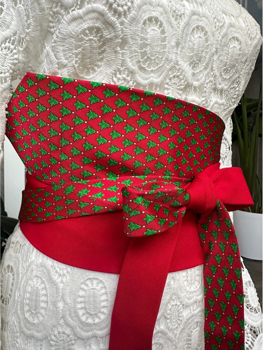 Upcycled Christmas Themed Silk Corset Obi Waist Belt | OOAK | OS